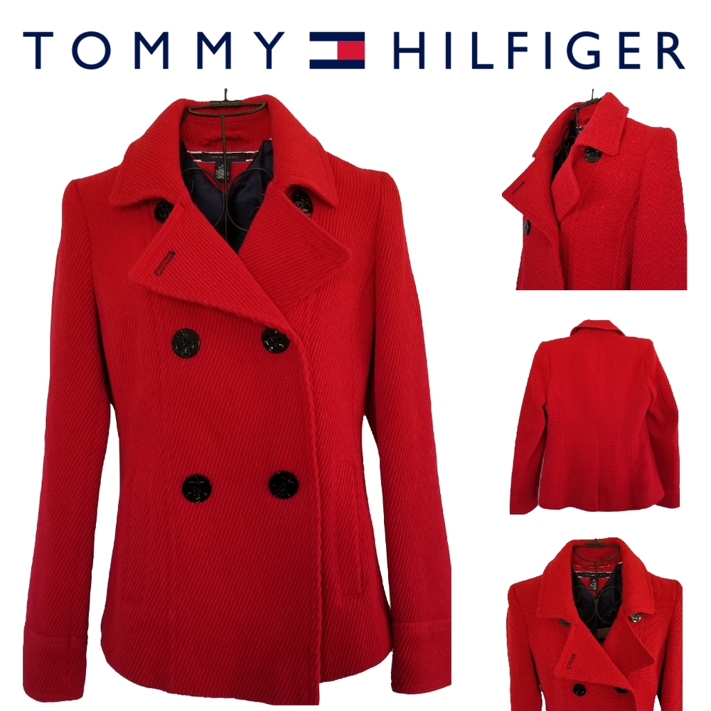 Tommy Hilfiger Red Double Breasted Corduroy Pea Coat XS NWOT